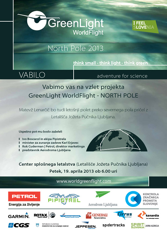 Vabilo na vzlet projekta GreenLight WorldFlight - NORTH POLE