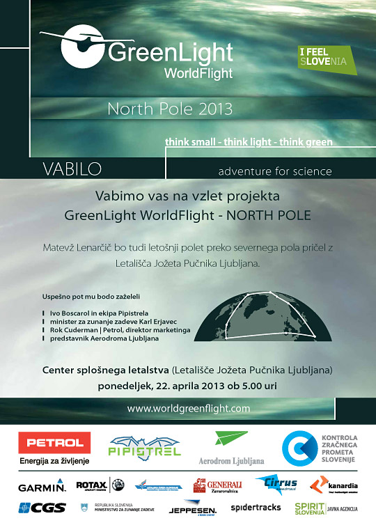 Vabilo na vzlet projekta GreenLight WorldFlight - NORTH POLE